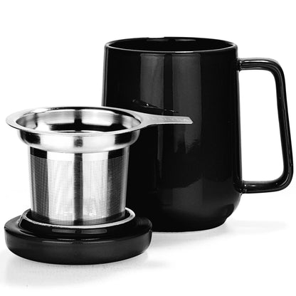 Ceramic Tea Mug with Metal Infuser and Lid