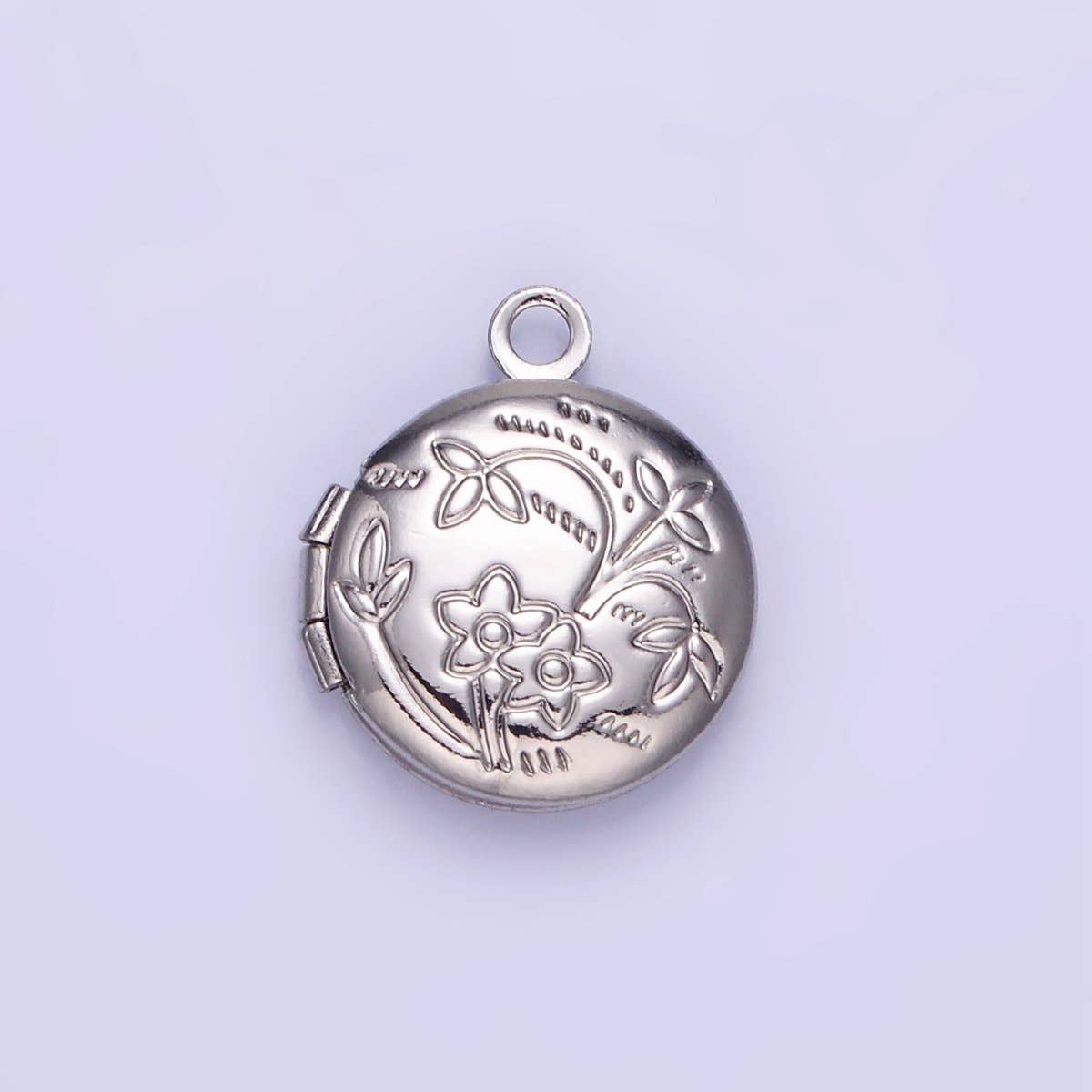 Flower Engraved Round Locket Necklace