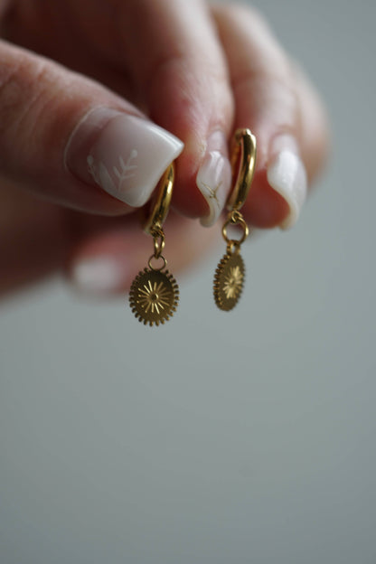 Sunburst Huggie Gold Hoop Earrings