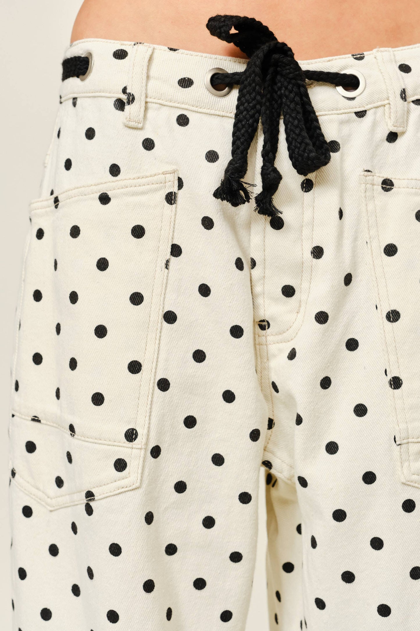 Polka Dot Barrel Leg Cotton Denim Pants