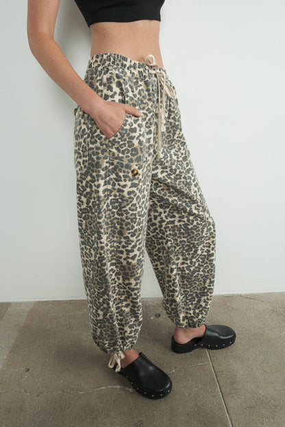 Leopard-Print Drawstring Jogger Pants