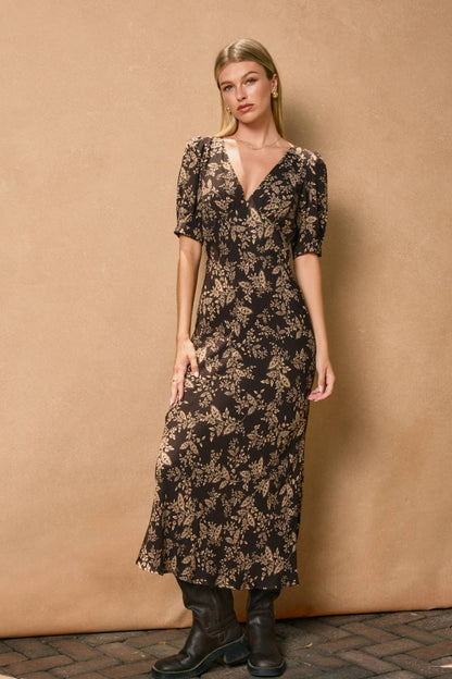 Paisley Floral Puff Sleeve Midi Dress