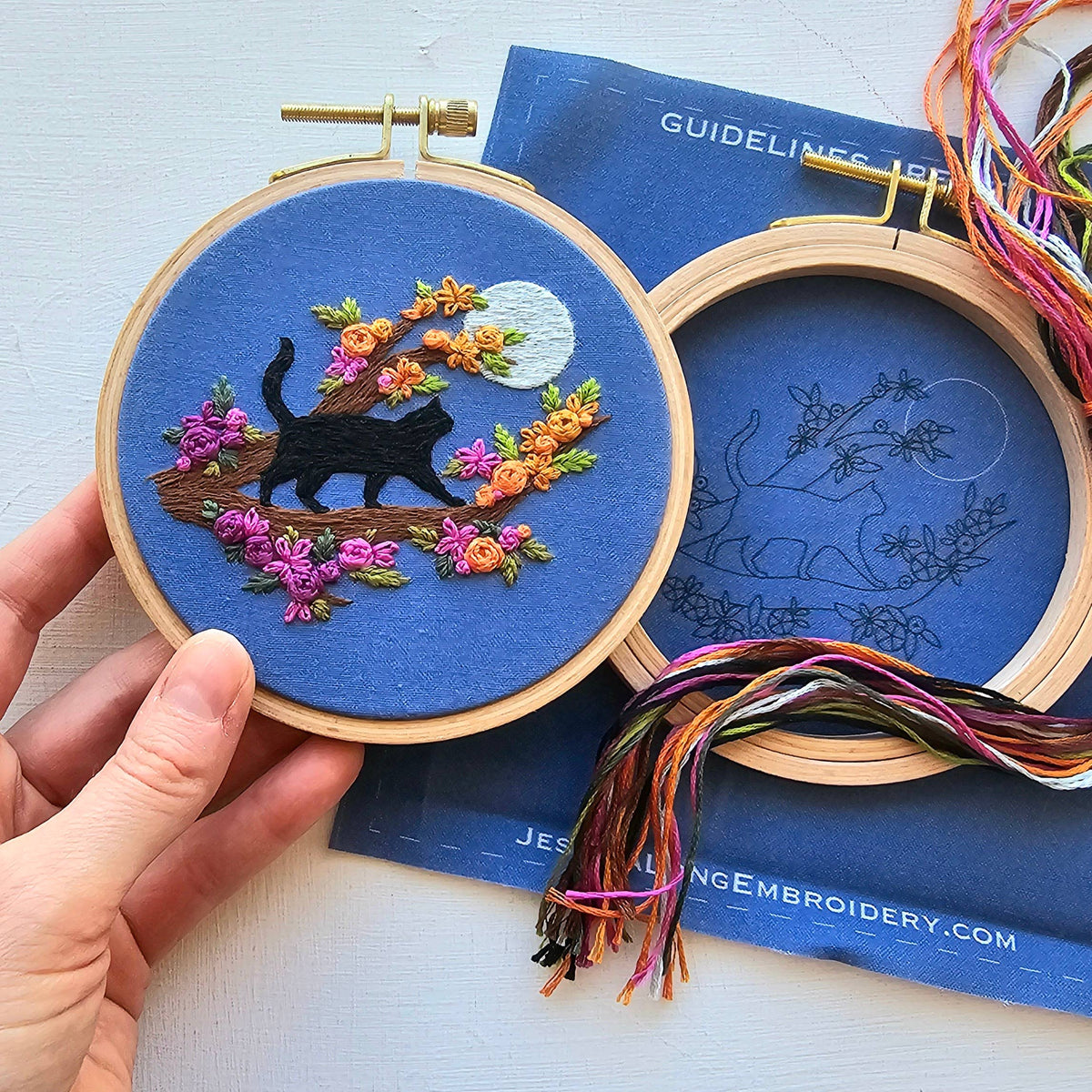 Mini Black Cat and Full Moon Embroidery Kit
