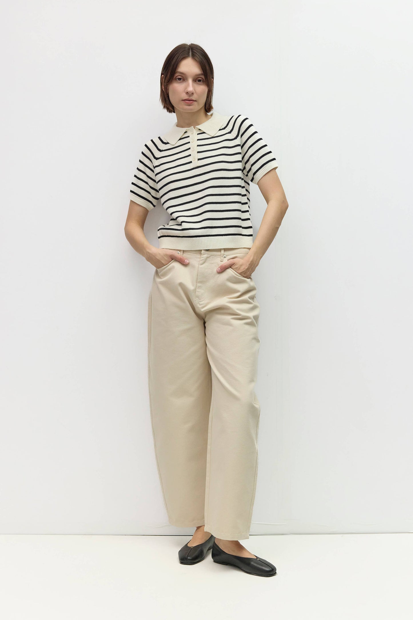 Ana Striped Raglan Collared Cotton Knit Top