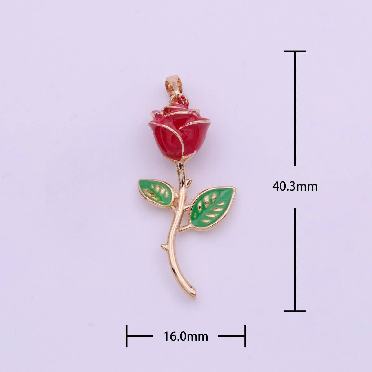 Red Rose Flower Pendant Earrings, Rose Gold