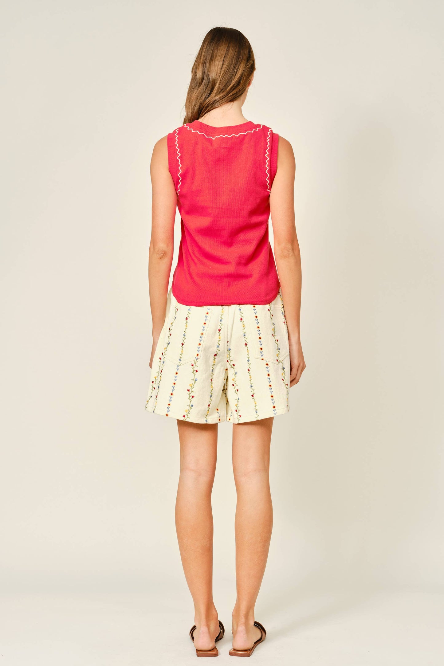 Flower Embroidered Long Shorts