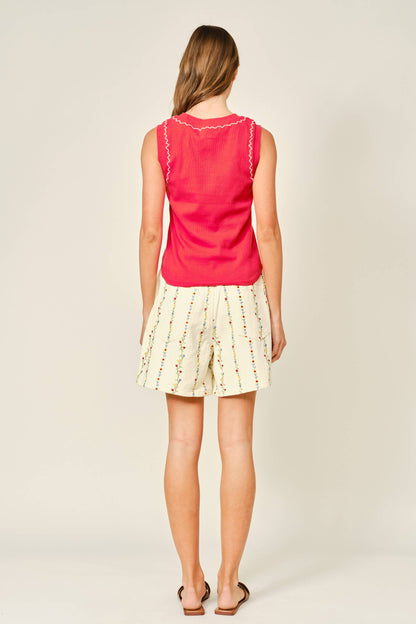 Flower Embroidered Long Shorts