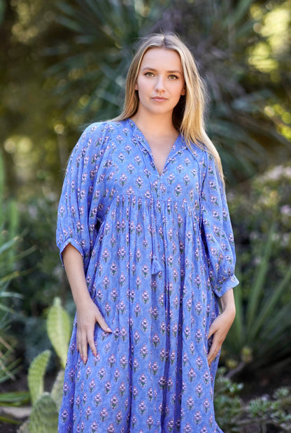 Mylah Midi Dress Block Printed Blue Green
