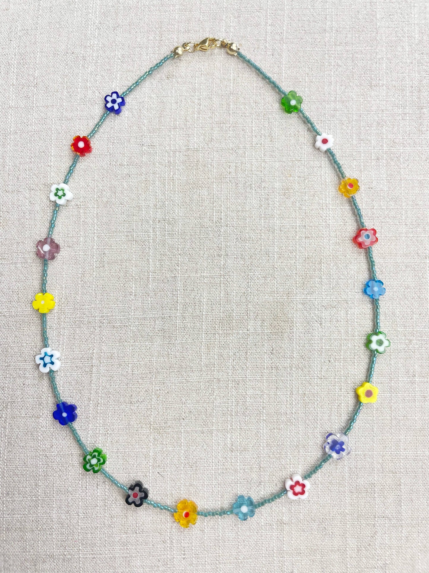 Glass Floral Beaded Delicate Necklace