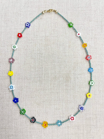 Glass Floral Beaded Delicate Necklace