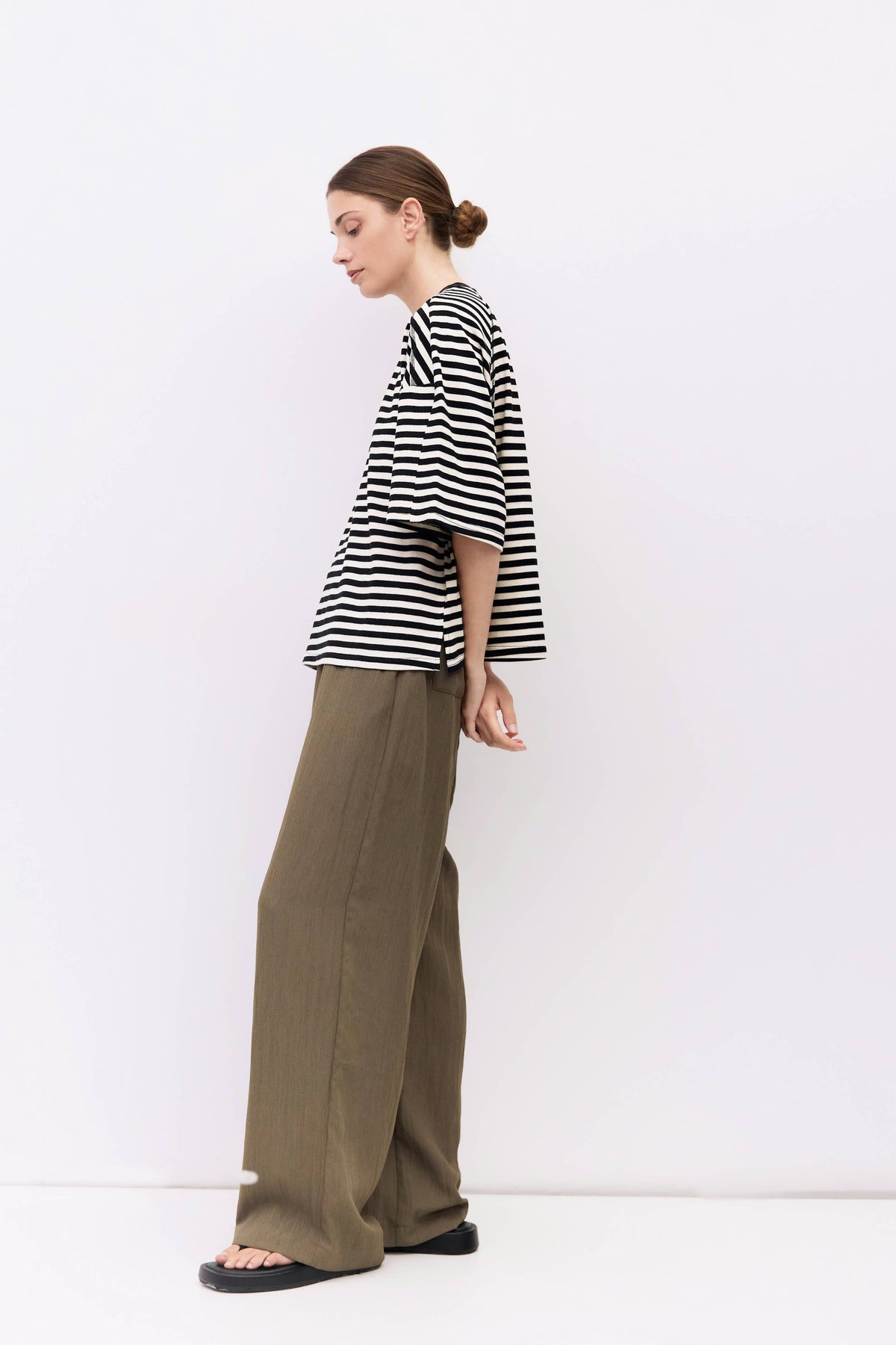Striped Boxy Knit Elbow-Sleeve Tee