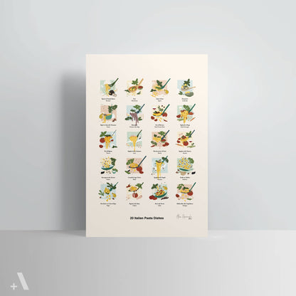 Italian Pasta Dishes Illustrated Poster