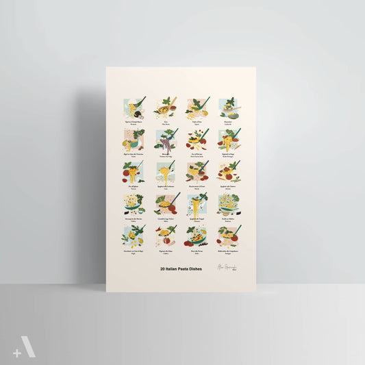 Italian Pasta Dishes Illustrated Poster
