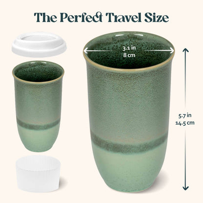 Emerald Green Ceramic Travel Mug with Lid, 16 oz