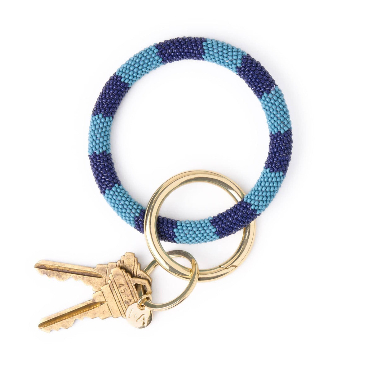 Color Block Beaded Key Ring, Light Blue Navy