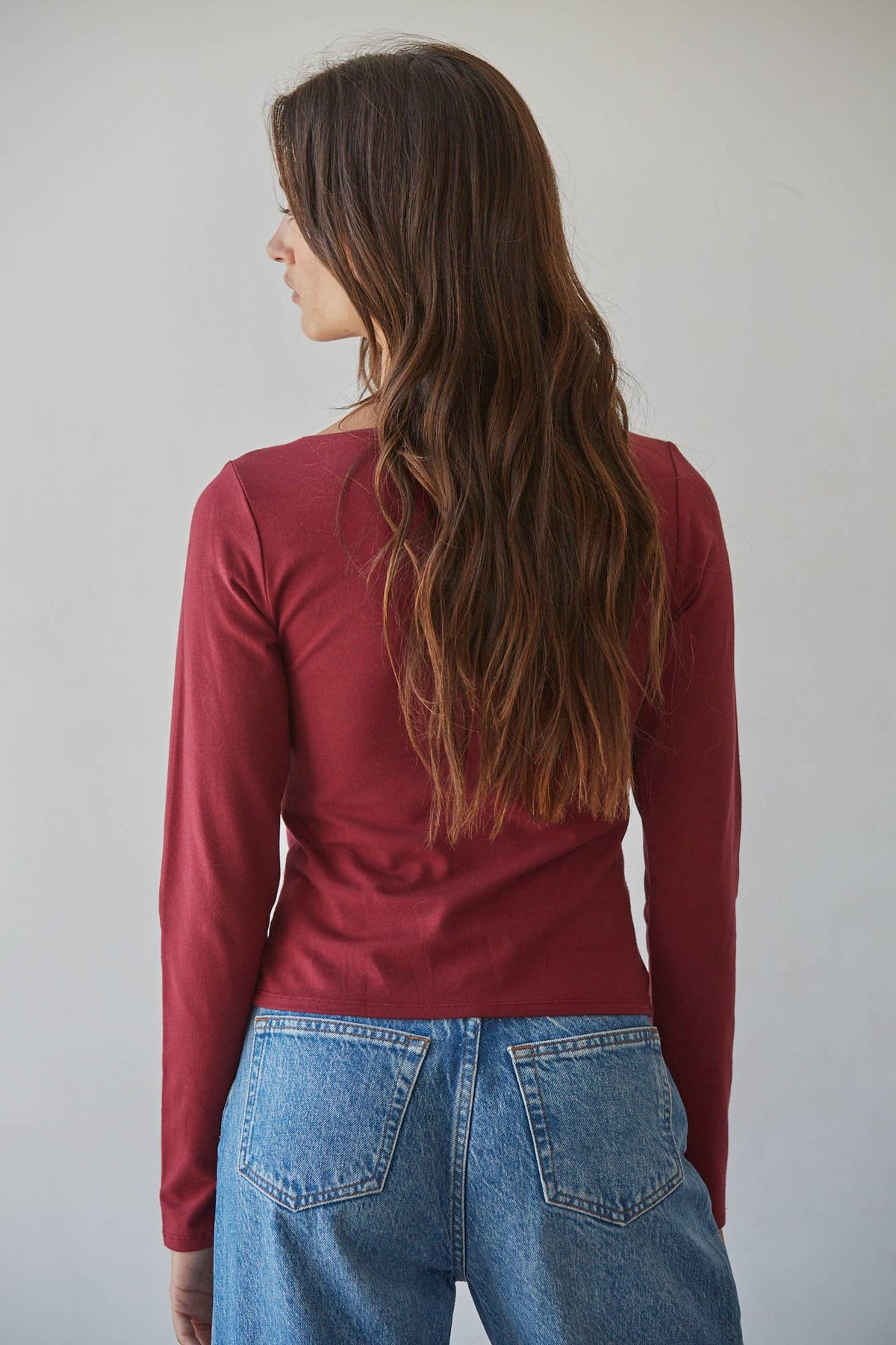 Cotton Spandex Boat Neck Long Sleeve Top