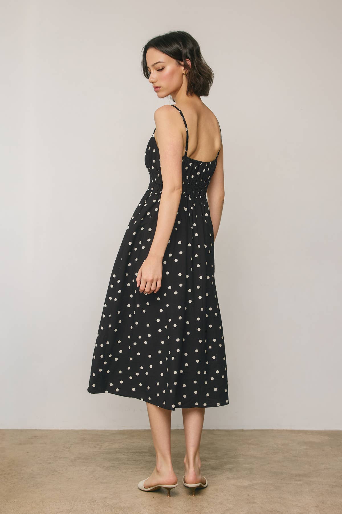 Polka Dot Spaghetti Strap Midi Waist Dress