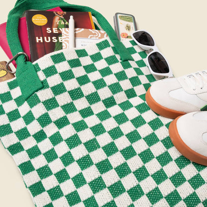 Green Checkered Tote Bag