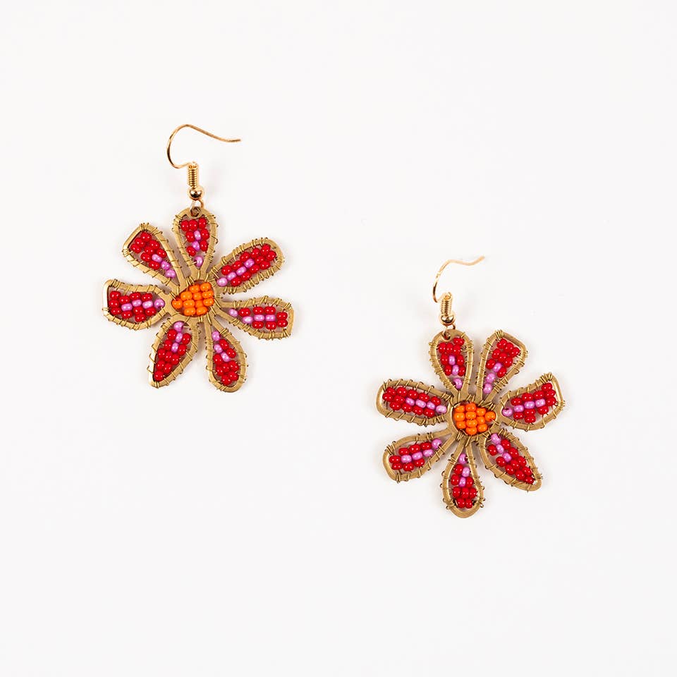Beaded Daisy Drop Earrings