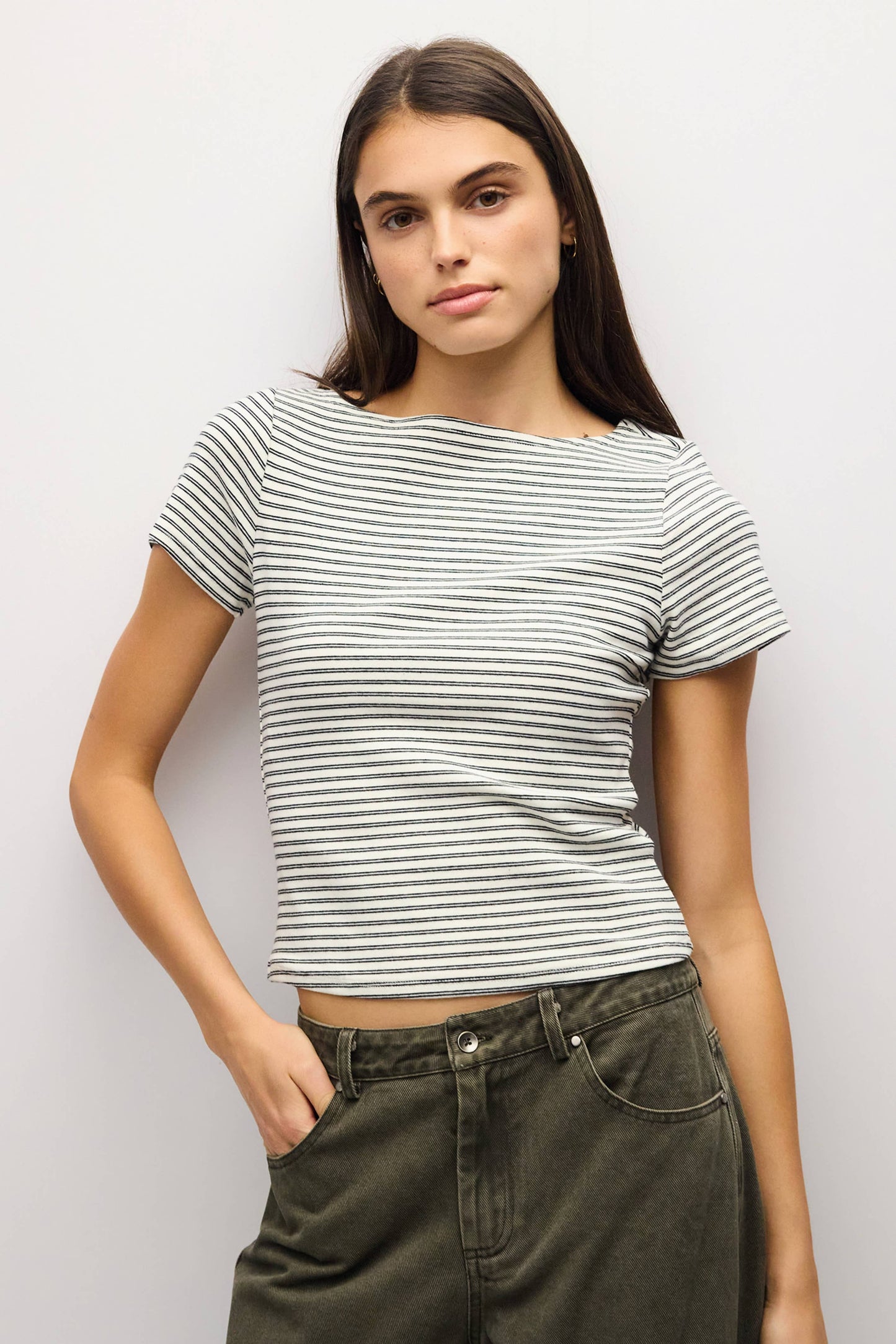 Striped Wide Neck Knit Top