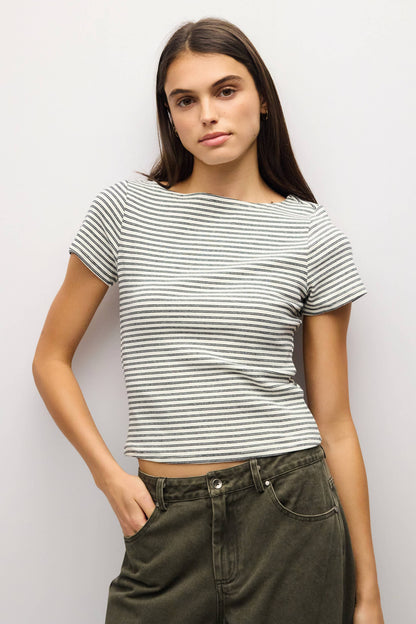 Striped Wide Neck Knit Top