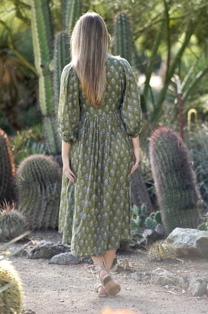 Mylah Midi Dress Block Printed Olive Multi 