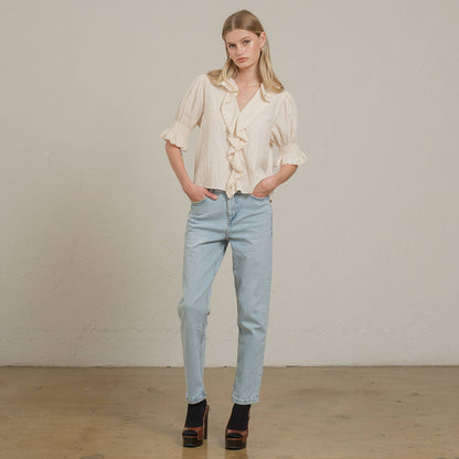 Ruffle Trim Lace Detail Blouse