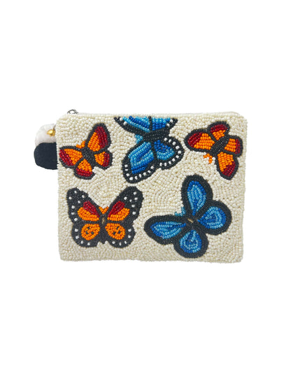 Butterfly Beaded Coin Pouch Handmade