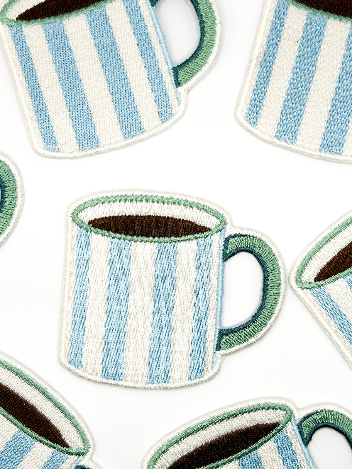Striped Coffee Mug Embroidered Iron On Patch
