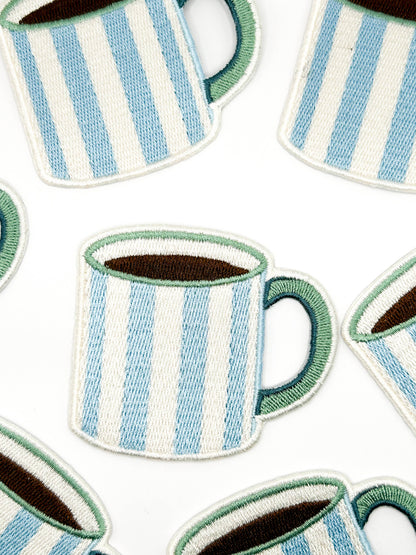 Striped Coffee Mug Embroidered Iron On Patch