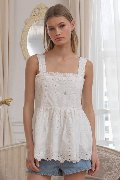 Eyelet Lace Peplum Cami Top