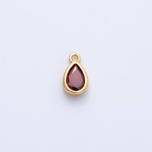 Garnet Teardrop Earring Charm 16k Gold Filled CZ