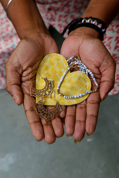 Kantha Stitched Heart Gift Pouch, Recycled Fabric