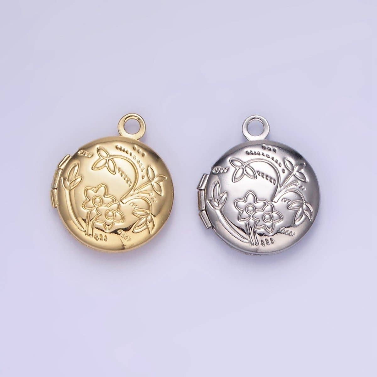Flower Engraved Round Locket Necklace