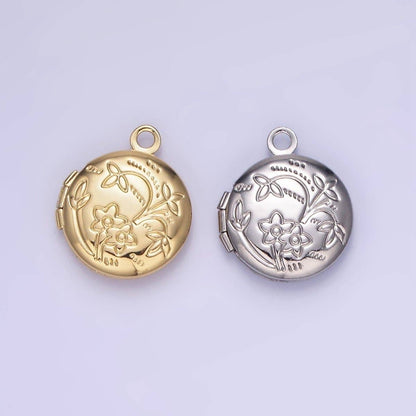 Flower Engraved Round Locket Necklace