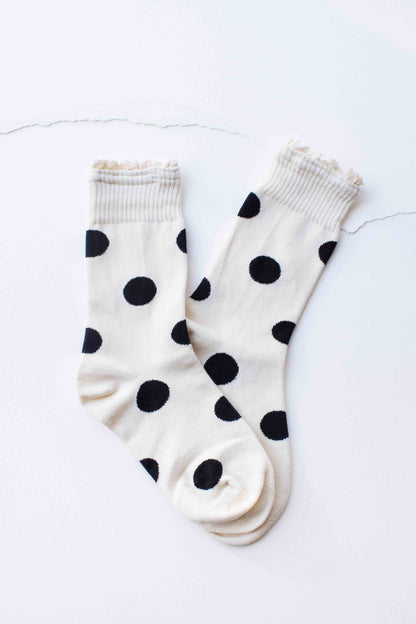 Polka Dot Ruffle Trim Crew Socks
