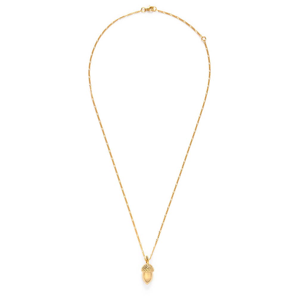 Acorn Pendant Necklace, Gold Plated Brass