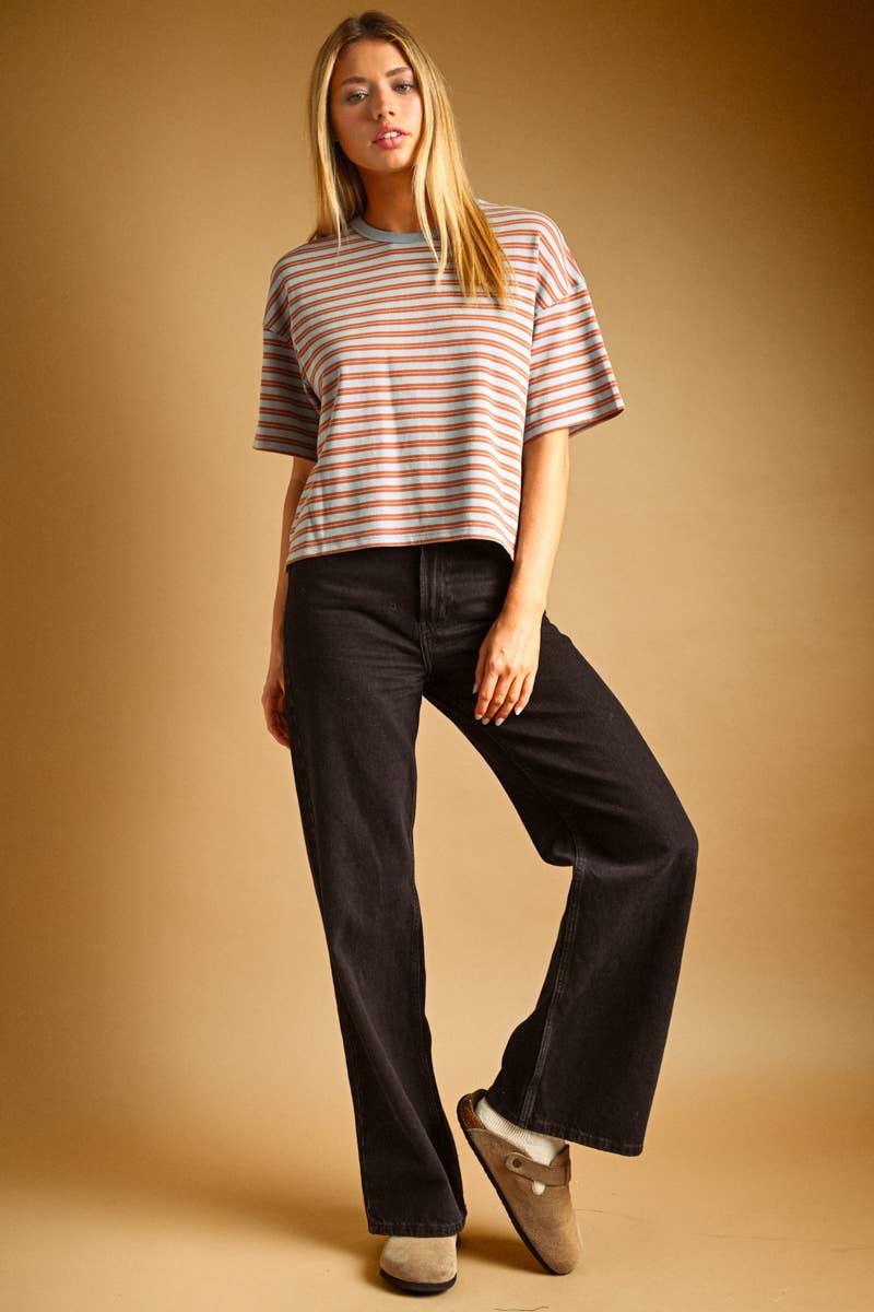 Striped Cotton Short Sleeve Boxy Tee