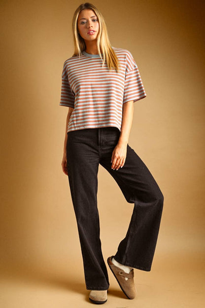Striped Cotton Short Sleeve Boxy Tee