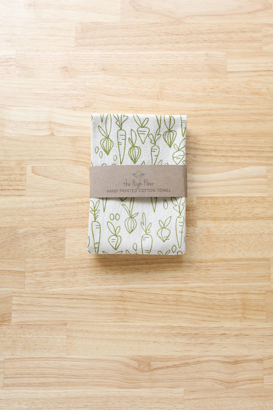 Root Vegetable, Handprinted Cotton Kitchen Towel