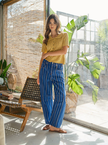 Blue Stripe Barrel Leg Jeans