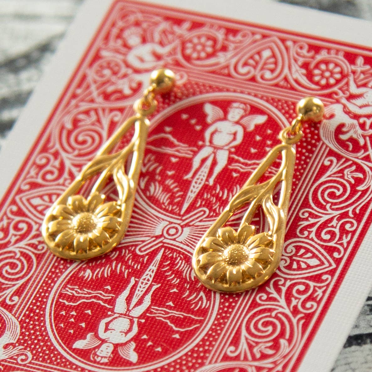 Vintage Gold Flower Drop Earrings