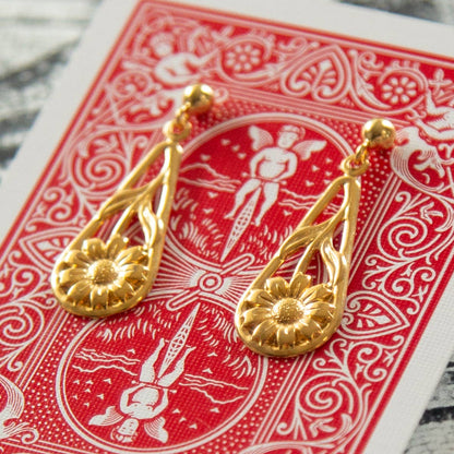 Vintage Gold Flower Drop Earrings