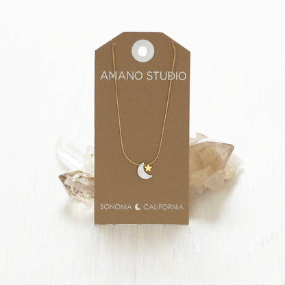 Mother of Pearl Moon and Star Necklace