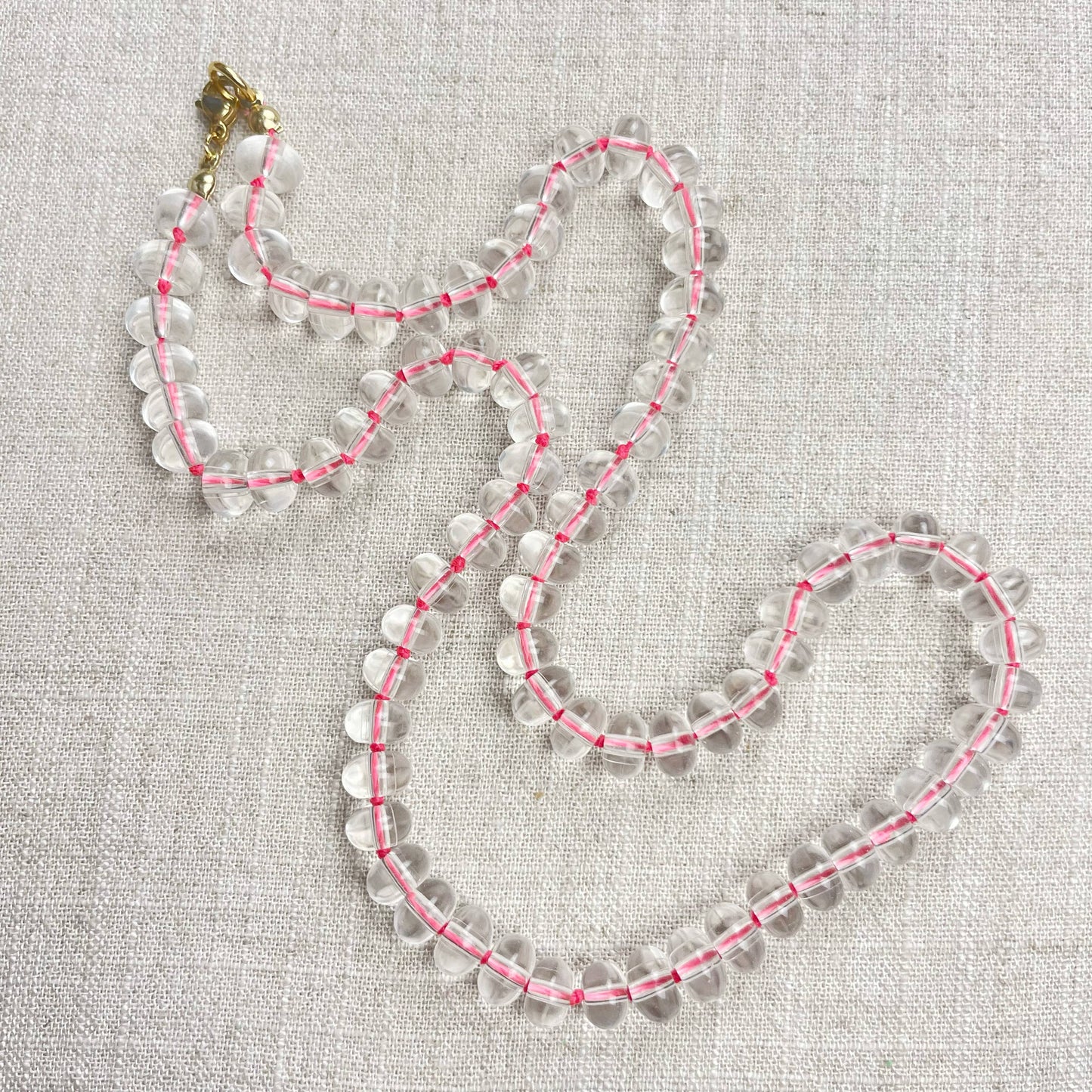 Clear Glass Hand-knotted Beaded Necklace