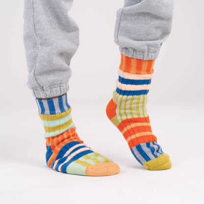 Patchwork Stripe Fleece Lined Knit House Socks