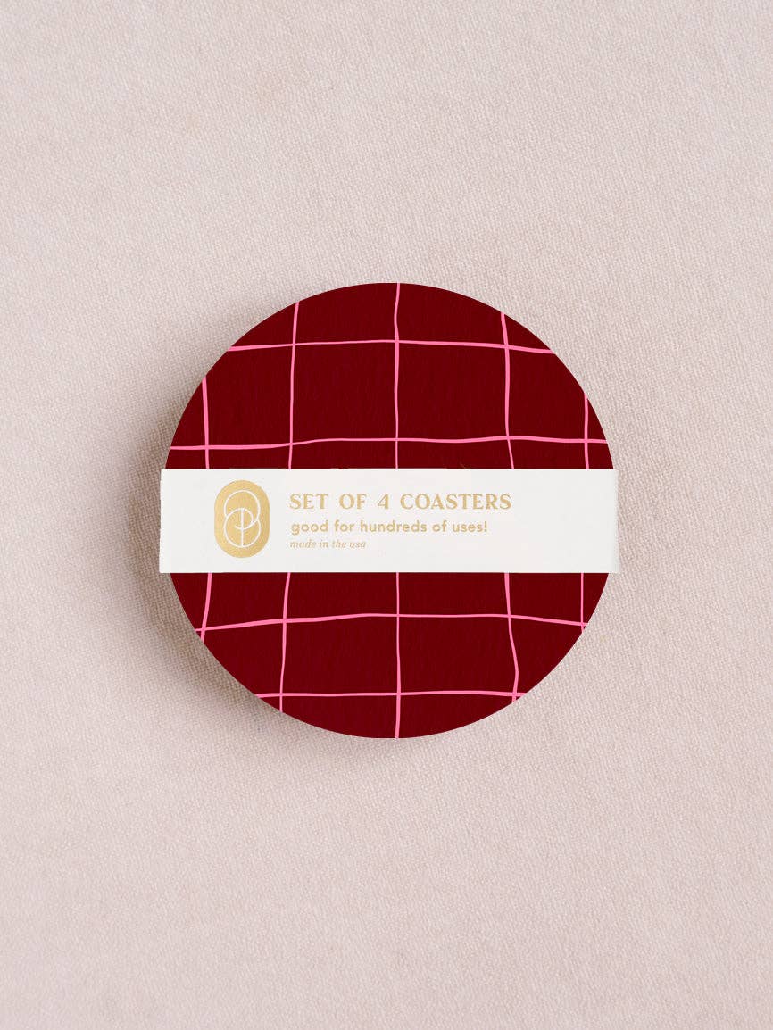 Burgundy Windowpane Plaid Coasters