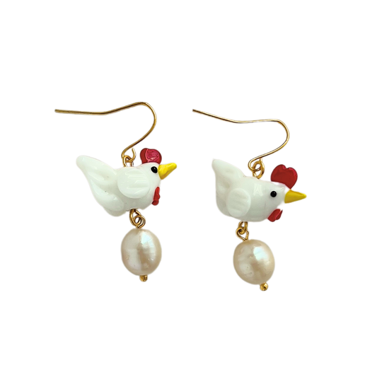 White Chicken Earrings