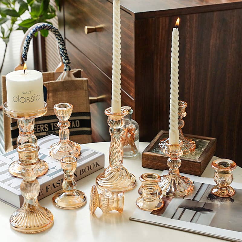 Amber Glass Taper Candle Holder