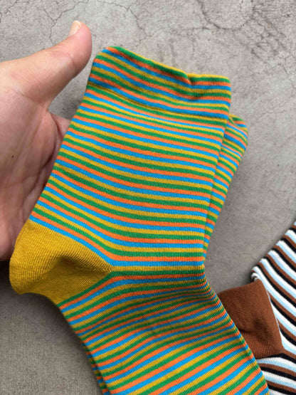 Micro Stripe Cotton Crew Socks Retro Colors
